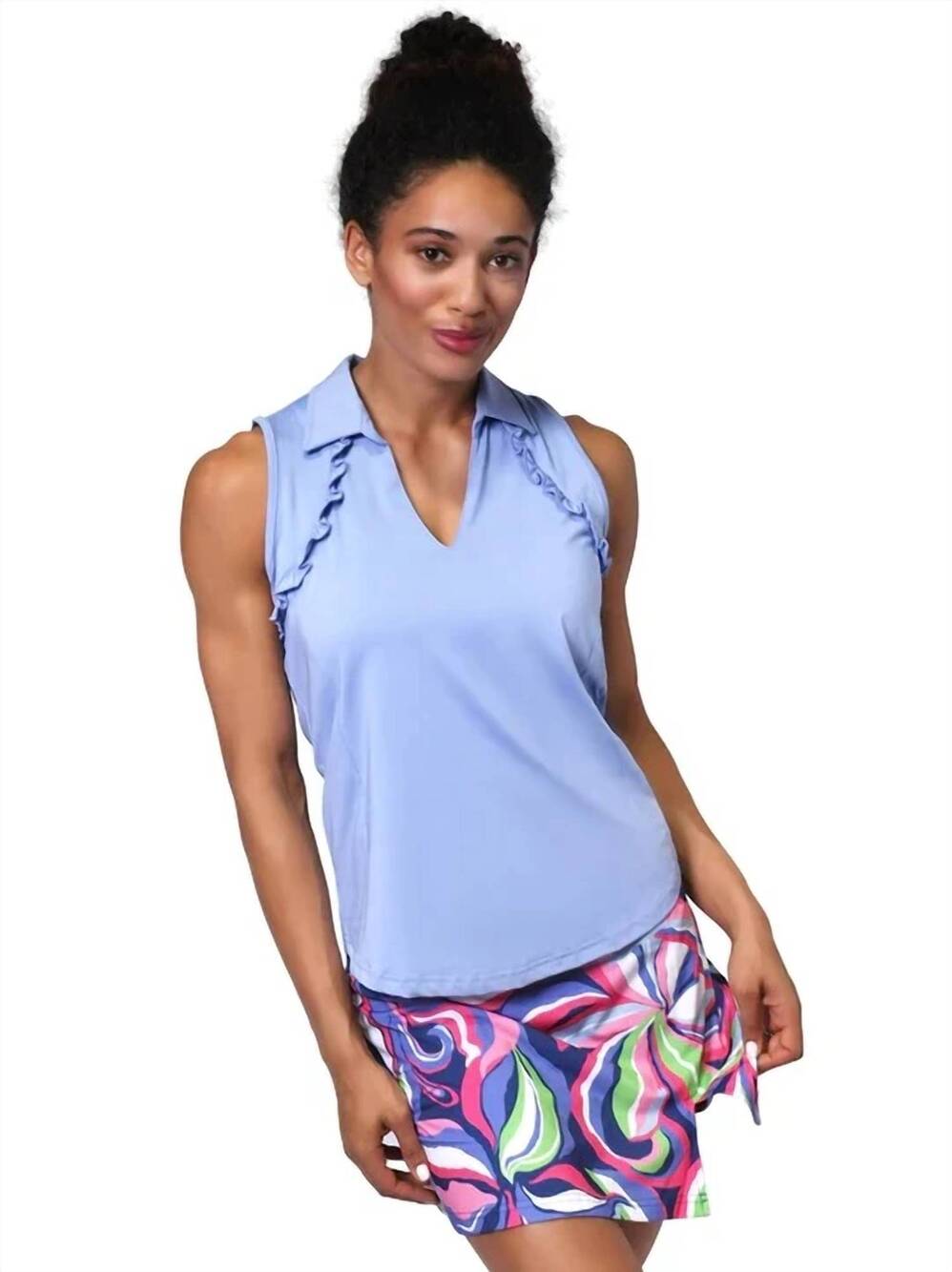 NEW ANA CLARE blair ruffle sleeveless polo in periwinkle